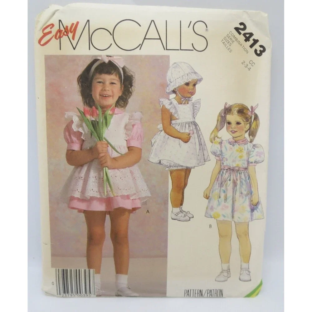 McCall's 2413 Toddlers' Dress Pinafore Panties Hat CC 2-3-4 1980s Vintage